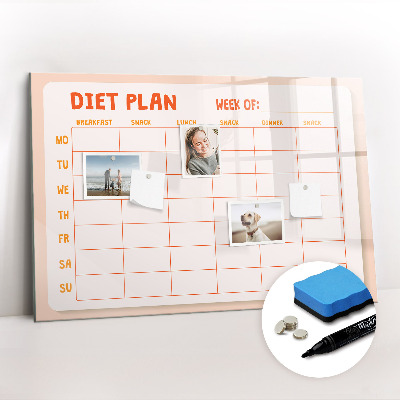 Beschrijfbaar magneetbord van glas met design Wekelijkse maaltijdplanner