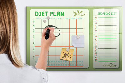 Uitwisbaar glazen planbord met magnetische functie Wekelijks menu