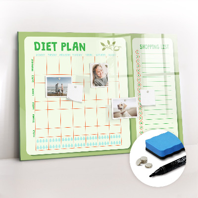 Uitwisbaar glazen planbord met magnetische functie Wekelijks menu