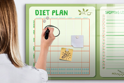 Uitwisbaar glazen planbord met magnetische functie Wekelijks menu