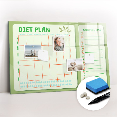 Uitwisbaar glazen planbord met magnetische functie Wekelijks menu