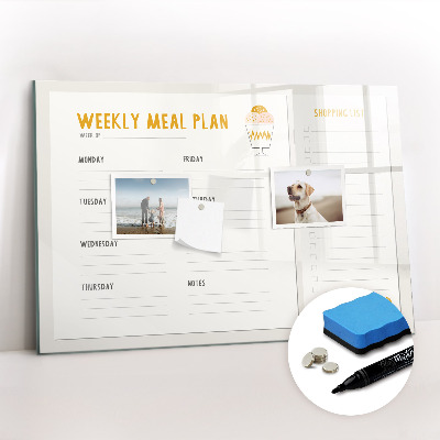 Beschrijfbaar magneetbord van glas met design Maaltijdschema