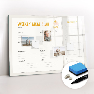 Beschrijfbaar magneetbord van glas met design Maaltijdschema