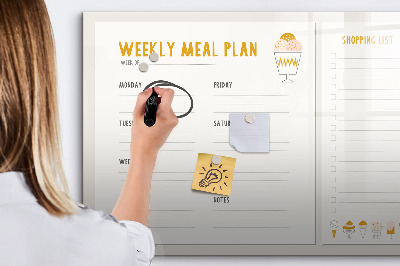 Beschrijfbaar magneetbord van glas met design Maaltijdschema