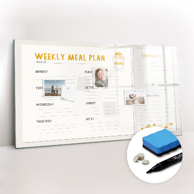 Beschrijfbaar magneetbord van glas met design Maaltijdschema