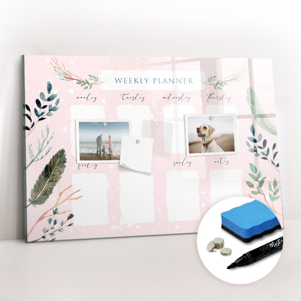 Beschrijfbaar magneetbord van glas met design Een mooie weekplanner