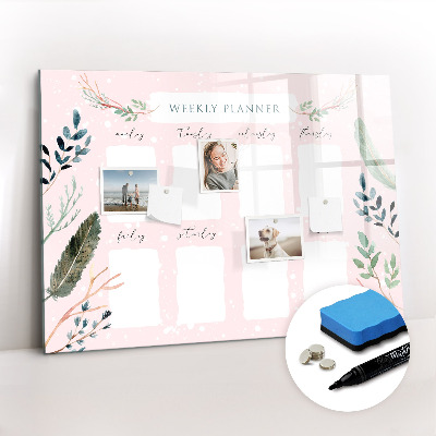 Beschrijfbaar magneetbord van glas met design Een mooie weekplanner
