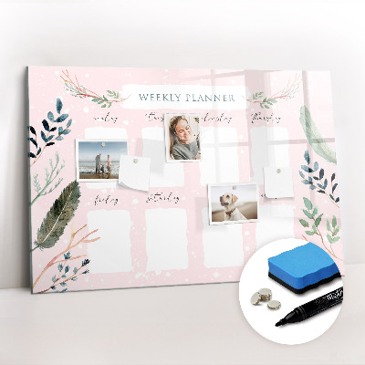 Beschrijfbaar magneetbord van glas met design Een mooie weekplanner
