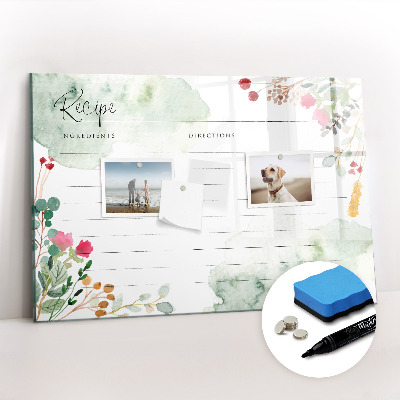 Magnetisch planbord voor de muur van bedrukt glas Plaats voor het recept