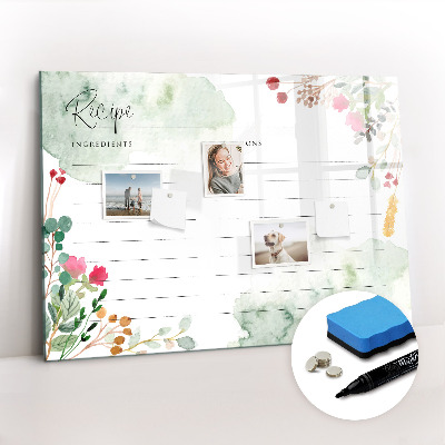 Magnetisch planbord voor de muur van bedrukt glas Plaats voor het recept