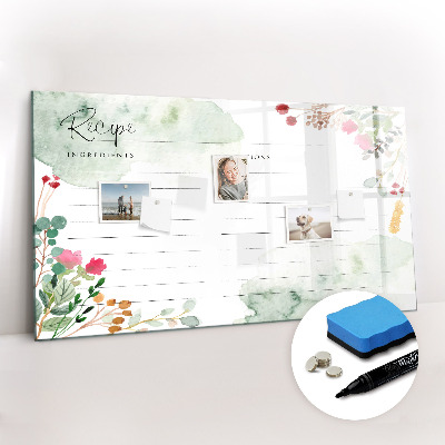 Magnetisch planbord voor de muur van bedrukt glas Plaats voor het recept