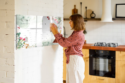 Magnetisch planbord voor de muur van bedrukt glas Plaats voor het recept