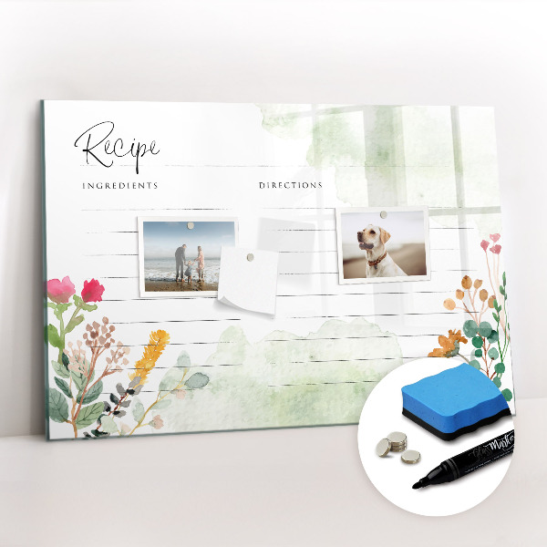 Beschrijfbaar magneetbord van glas met design Plaats voor het recept