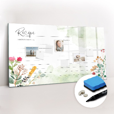 Beschrijfbaar magneetbord van glas met design Plaats voor het recept