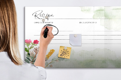 Beschrijfbaar magneetbord van glas met design Plaats voor het recept