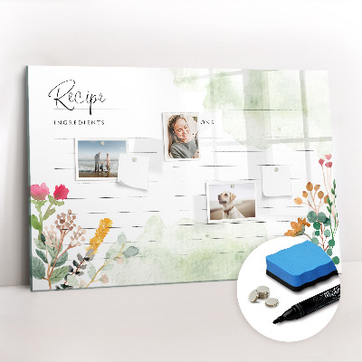Beschrijfbaar magneetbord van glas met design Plaats voor het recept