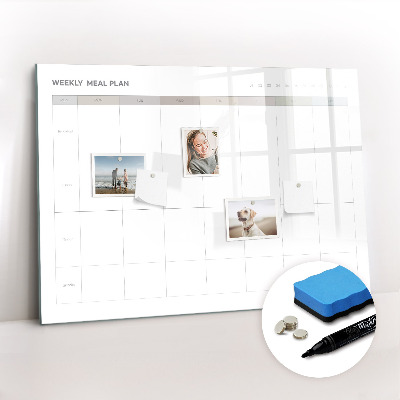 Uitwisbaar glazen planbord met magnetische functie Minimalistisch menu