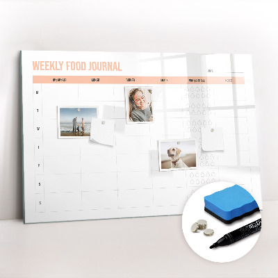 Uitwisbaar glazen planbord met magnetische functie Wekelijkse maaltijdplanner