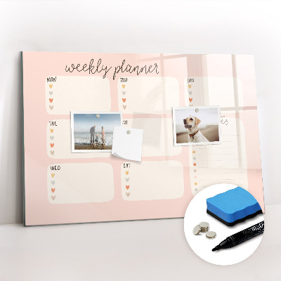 Uitwisbaar glazen planbord met magnetische functie Een mooie weekplanner