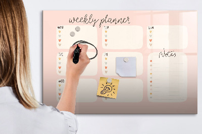 Uitwisbaar glazen planbord met magnetische functie Een mooie weekplanner