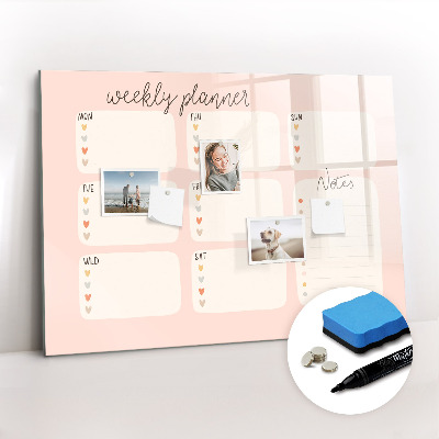 Uitwisbaar glazen planbord met magnetische functie Een mooie weekplanner