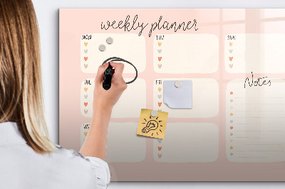 Uitwisbaar glazen planbord met magnetische functie Een mooie weekplanner
