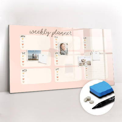 Uitwisbaar glazen planbord met magnetische functie Een mooie weekplanner