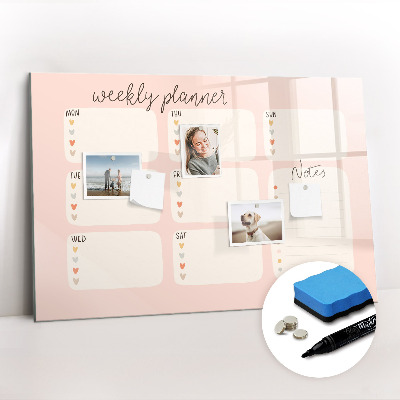 Uitwisbaar glazen planbord met magnetische functie Een mooie weekplanner