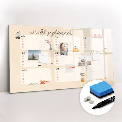 Magnetisch planbord voor de muur van bedrukt glas Wekelijkse planner