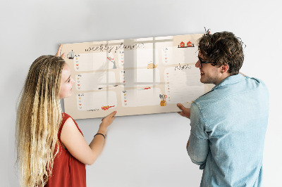 Magnetisch planbord voor de muur van bedrukt glas Wekelijkse planner