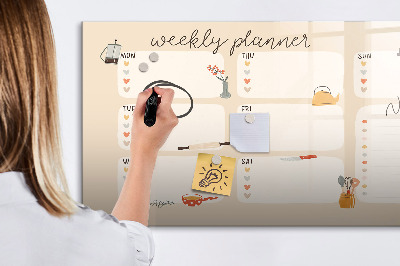 Magnetisch planbord voor de muur van bedrukt glas Wekelijkse planner