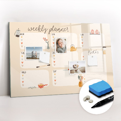 Magnetisch planbord voor de muur van bedrukt glas Wekelijkse planner
