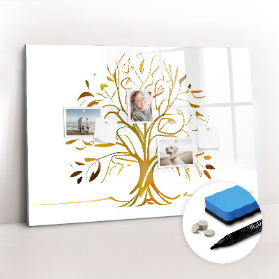Uitwisbaar glazen planbord met magnetische functie Gouden boom