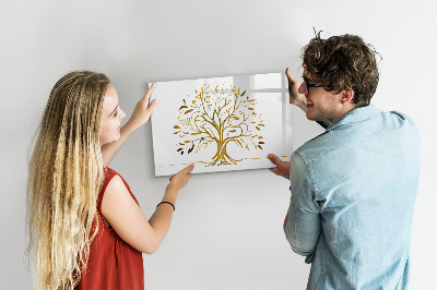 Uitwisbaar glazen planbord met magnetische functie Gouden boom