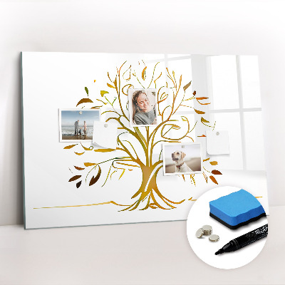 Uitwisbaar glazen planbord met magnetische functie Gouden boom
