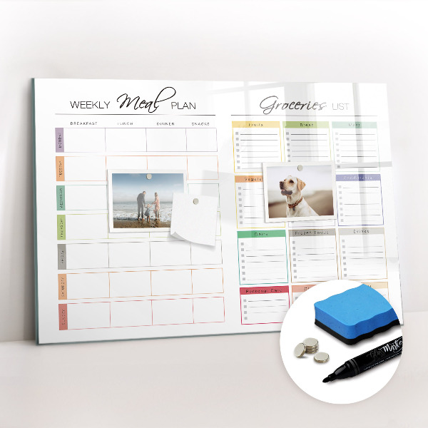 Uitwisbaar glazen planbord met magnetische functie Wekelijks menu