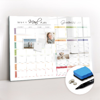 Uitwisbaar glazen planbord met magnetische functie Wekelijks menu