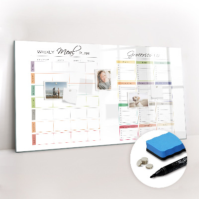 Uitwisbaar glazen planbord met magnetische functie Wekelijks menu