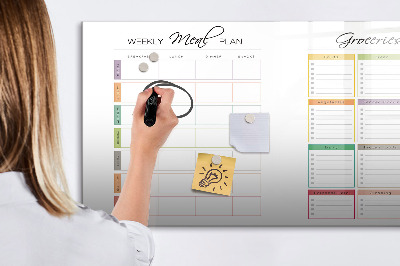 Uitwisbaar glazen planbord met magnetische functie Wekelijks menu