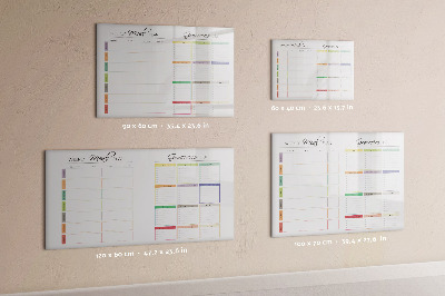 Uitwisbaar glazen planbord met magnetische functie Wekelijks menu
