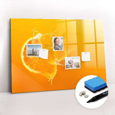 Beschrijfbaar magneetbord van glas met design Oranje