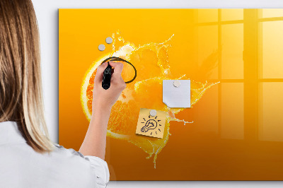 Beschrijfbaar magneetbord van glas met design Oranje