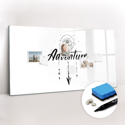 Magnetisch planbord voor de muur van bedrukt glas Avontuur