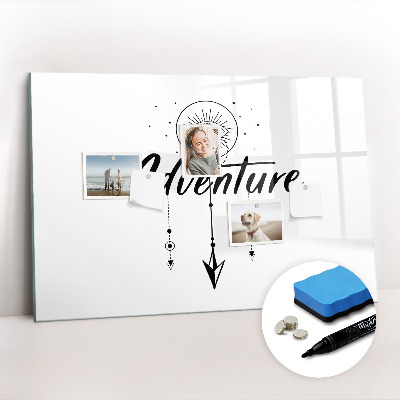 Magnetisch planbord voor de muur van bedrukt glas Avontuur