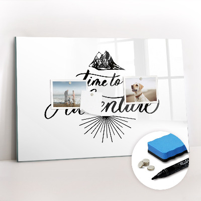 Beschrijfbaar magneetbord van glas met design Avontuur