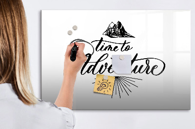 Beschrijfbaar magneetbord van glas met design Avontuur