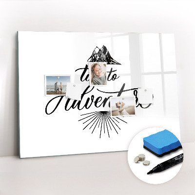 Beschrijfbaar magneetbord van glas met design Avontuur