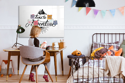 Beschrijfbaar magneetbord van glas met design Avontuur