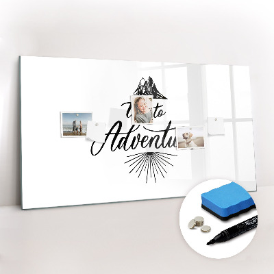 Beschrijfbaar magneetbord van glas met design Avontuur