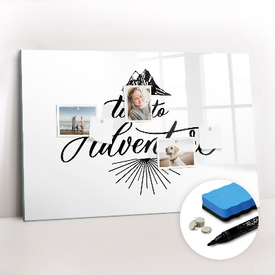 Beschrijfbaar magneetbord van glas met design Avontuur